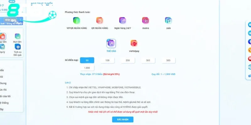 Những lưu ý cần nhớ khi nạp tiền 8Day